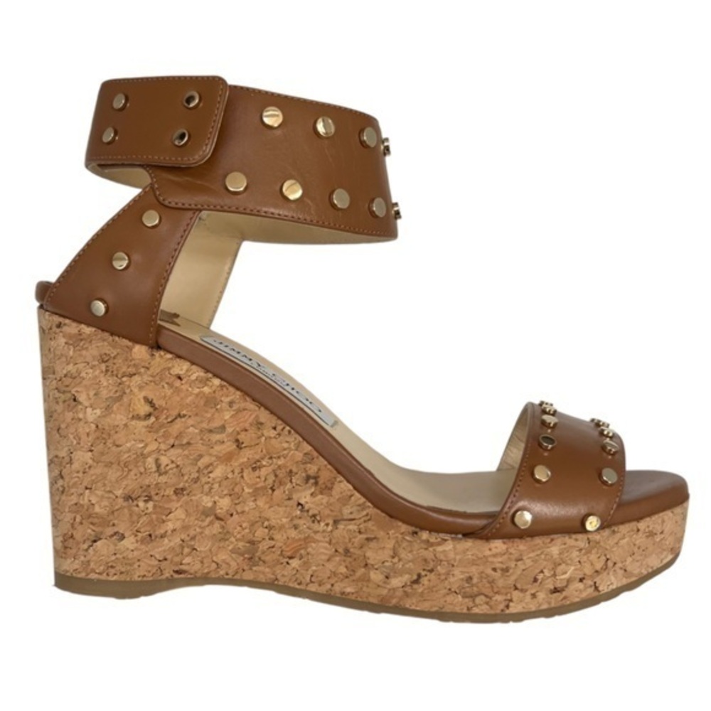 Studded Tan Cork Wedge Sandals - Women